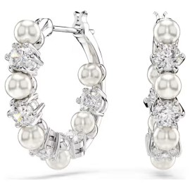 Swarovski Σκουλαρίκια Κρίκοι Matrix Crystal pearl, Λευκά, Επιμετάλλωση ροδίου 5709256