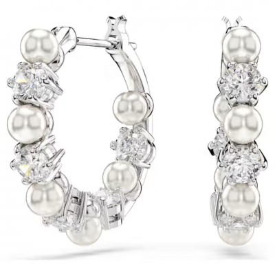 Swarovski Σκουλαρίκια Κρίκοι Matrix Crystal pearl, Λευκά, Επιμετάλλωση ροδίου 5709256