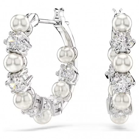 Swarovski Σκουλαρίκια Κρίκοι Matrix Crystal pearl, Λευκά, Επιμετάλλωση ροδίου 5709256 