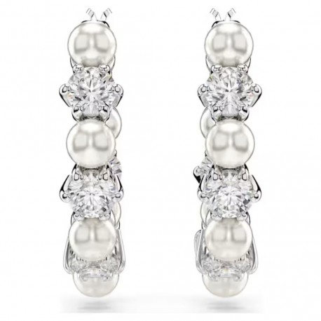 Swarovski Σκουλαρίκια Κρίκοι Matrix Crystal pearl, Λευκά, Επιμετάλλωση ροδίου 5709256 