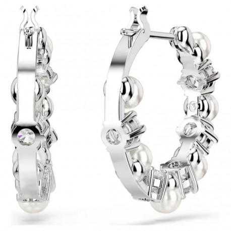 Swarovski Σκουλαρίκια Κρίκοι Matrix Crystal pearl, Λευκά, Επιμετάλλωση ροδίου 5709256 