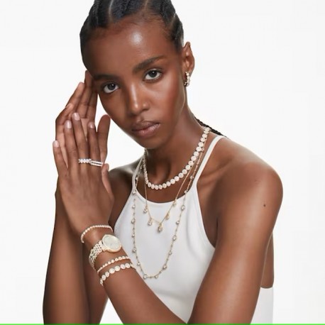 SWAROVSKI Κολιέ Tennis Una Angelic Στρογγυλή κοπή, Λευκό, Επιμετάλλωση σε χρυσαφί τόνο 5720505 