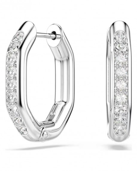 Swarovski Σκουλαρίκια Κρίκοι Dextera, Οκταγωνικό σχήμα, Στρογγυλή κοπή, Λευκά, Επιμετάλλωση ροδίου 5724585 