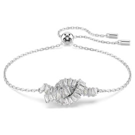 Swarovski Βραχιόλι Matrix Κοπή Baguette, Κόμπος, Λευκό, Επιμετάλλωση ροδίου 5731101