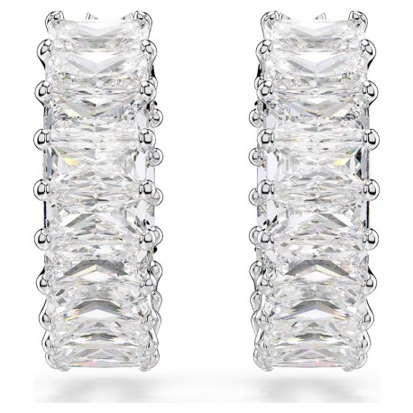 Swarovski Σκουλαρίκια Κρίκοι Matrix Κοπή Baguette, Λευκά, Επιμετάλλωση ροδίου 5733397 