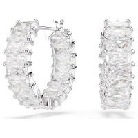 Swarovski Σκουλαρίκια Κρίκοι Matrix Κοπή Baguette, Λευκά, Επιμετάλλωση ροδίου 5733397