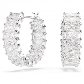 Swarovski Σκουλαρίκια Κρίκοι Matrix Κοπή Baguette, Λευκά, Επιμετάλλωση ροδίου 5733397