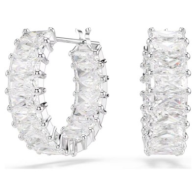 Swarovski Σκουλαρίκια Κρίκοι Matrix Κοπή Baguette, Λευκά, Επιμετάλλωση ροδίου 5733397