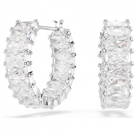 Swarovski Σκουλαρίκια Κρίκοι Matrix Κοπή Baguette, Λευκά, Επιμετάλλωση ροδίου 5733397 