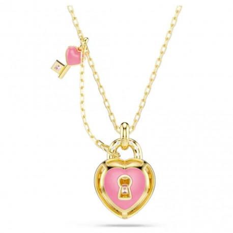 Swarovski Μενταγιόν Idyllia Μείξη κοπών, Καρδιά, κλειδί, Ροζ, Επιμετάλλωση σε χρυσαφί τόνο 5737288 