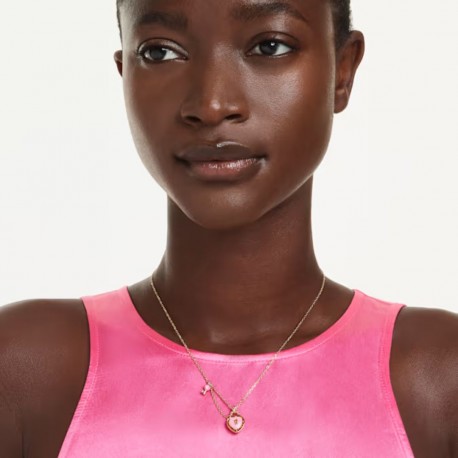 Swarovski Μενταγιόν Idyllia Μείξη κοπών, Καρδιά, κλειδί, Ροζ, Επιμετάλλωση σε χρυσαφί τόνο 5737288 