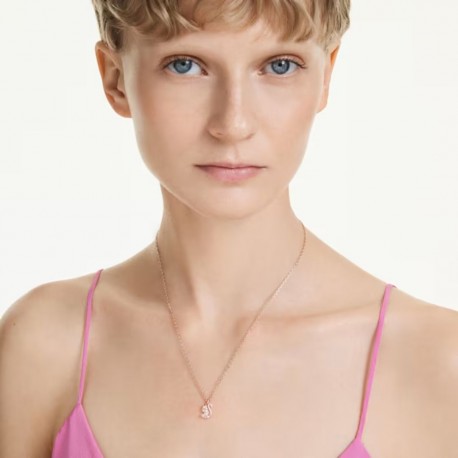 Swarovski Μενταγιόν Swan Μείξη κοπών, Κύκνος, Λευκό, Επιμετάλλωση σε ροζ χρυσαφί τόνο 5738203 