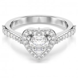 Swarovski Δαχτυλίδι Una Angelic Μείξη κοπών, Καρδιά, Λευκό, Επιμετάλλωση ροδίου 5744046
