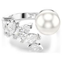 Swarovski Ανοιχτό δαχτυλίδι Mesmera Crystal pearl, Κοπή marquise, Λευκό, Επιμετάλλωση ροδίου 5748012