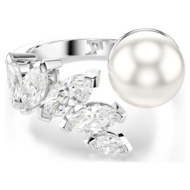 Swarovski Ανοιχτό δαχτυλίδι Mesmera Crystal pearl, Κοπή marquise, Λευκό, Επιμετάλλωση ροδίου 5748012