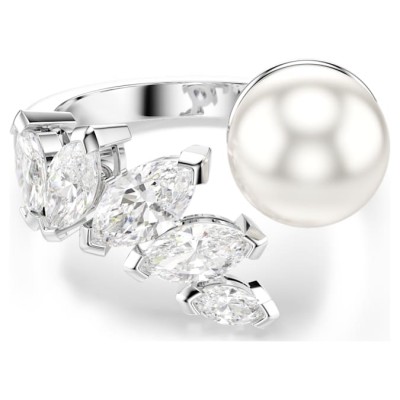 Swarovski Ανοιχτό δαχτυλίδι Mesmera Crystal pearl, Κοπή marquise, Λευκό, Επιμετάλλωση ροδίου 5748012