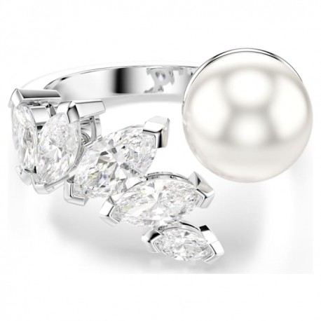 Swarovski Ανοιχτό δαχτυλίδι Mesmera Crystal pearl, Κοπή marquise, Λευκό, Επιμετάλλωση ροδίου 5748012 