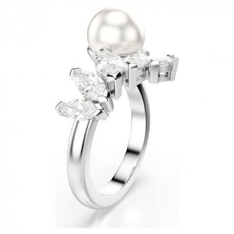 Swarovski Ανοιχτό δαχτυλίδι Mesmera Crystal pearl, Κοπή marquise, Λευκό, Επιμετάλλωση ροδίου 5748012 