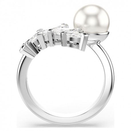 Swarovski Ανοιχτό δαχτυλίδι Mesmera Crystal pearl, Κοπή marquise, Λευκό, Επιμετάλλωση ροδίου 5748012 