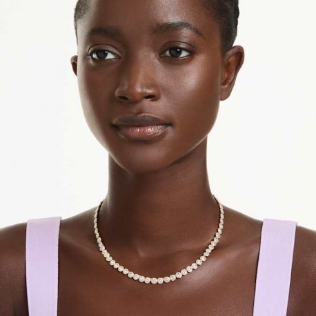 Swarovski Κολιέ Una Angelic Στρογγυλή κοπή, Λευκό, Επιμετάλλωση σε χρυσαφί τόνο 5751560 