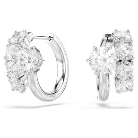 Swarovski Σκουλαρίκια Κρίκοι Matrix Στρογγυλή κοπή, Λευκά, Επιμετάλλωση ροδίου 5753572