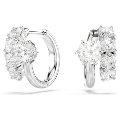 Swarovski Σκουλαρίκια Κρίκοι Matrix Στρογγυλή κοπή, Λευκά, Επιμετάλλωση ροδίου 5753572