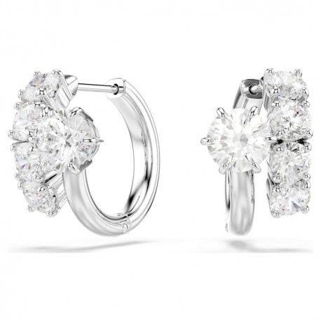 Swarovski Σκουλαρίκια Κρίκοι Matrix Στρογγυλή κοπή, Λευκά, Επιμετάλλωση ροδίου 5753572 