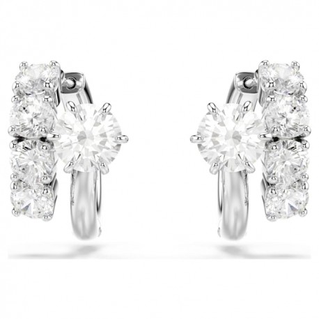 Swarovski Σκουλαρίκια Κρίκοι Matrix Στρογγυλή κοπή, Λευκά, Επιμετάλλωση ροδίου 5753572 