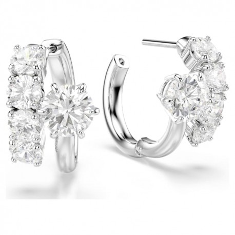 Swarovski Σκουλαρίκια Κρίκοι Matrix Στρογγυλή κοπή, Λευκά, Επιμετάλλωση ροδίου 5753572 