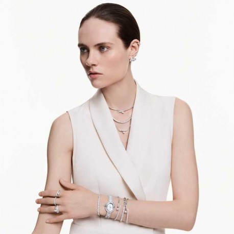 Swarovski Σκουλαρίκια Κρίκοι Matrix Στρογγυλή κοπή, Λευκά, Επιμετάλλωση ροδίου 5753572 