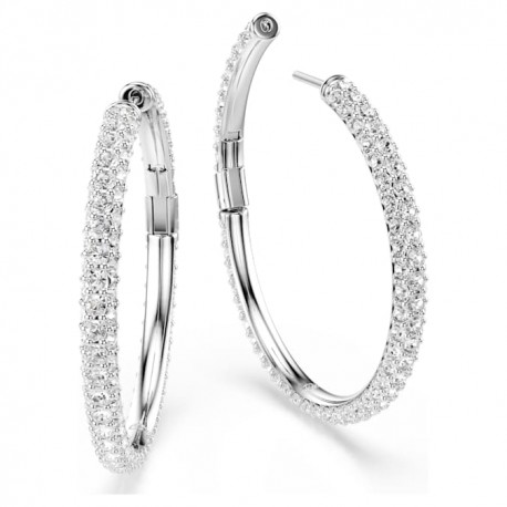 Swarovski Σκουλαρίκια Κρίκοι Dextera Στρογγυλή κοπή, Λευκά, Επιμετάλλωση ροδίου 5754156 