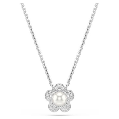 SWAROVSKI Κολιέ Ariana Grande x Swarovski Crystal pearl, Λουλούδι, Λευκό, Επιμετάλλωση ροδίου 5755817