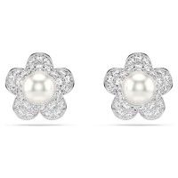 Swarovski Σκουλαρίκια Ariana Grande x Swarovski Crystal pearl, Στρογγυλή κοπή, Λουλούδι, Λευκά, Επιμετάλλωση ροδίου 5756098