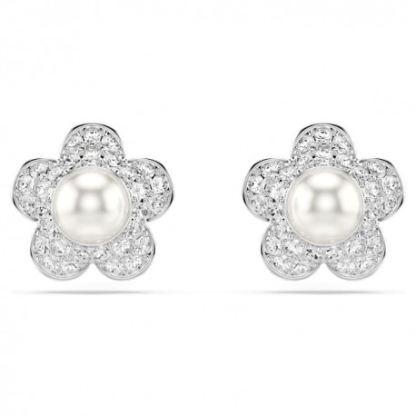Swarovski Σκουλαρίκια Ariana Grande x Swarovski Crystal pearl, Στρογγυλή κοπή, Λουλούδι, Λευκά, Επιμετάλλωση ροδίου 5756098 