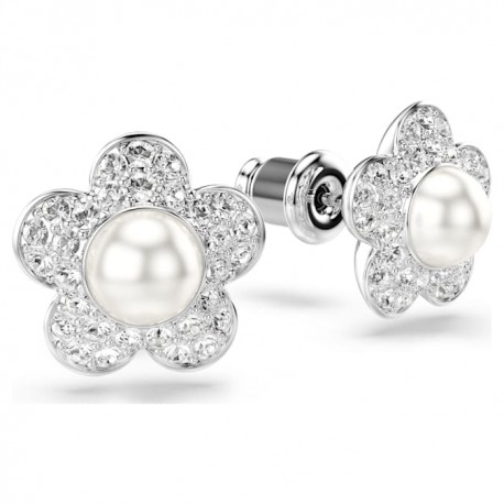 Swarovski Σκουλαρίκια Ariana Grande x Swarovski Crystal pearl, Στρογγυλή κοπή, Λουλούδι, Λευκά, Επιμετάλλωση ροδίου 5756098 