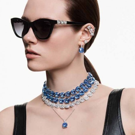 Swarovski Σκουλαρίκια -σταγόνα Millenia Κοπή cushion, Μπλε, Επιμετάλλωση ροδίου 5756150 