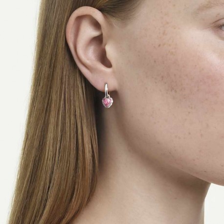 Swarovski Σκουλαρίκια-σταγόνα Chroma Καρδιά, Ροζ, Επιμετάλλωση ροδίου 5757814 