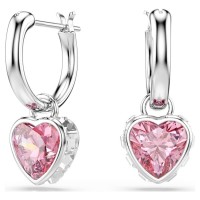 Swarovski Σκουλαρίκια-σταγόνα Chroma Καρδιά, Ροζ, Επιμετάλλωση ροδίου 5757814