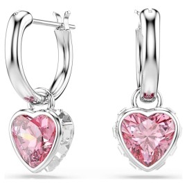 Swarovski Σκουλαρίκια-σταγόνα Chroma Καρδιά, Ροζ, Επιμετάλλωση ροδίου 5757814