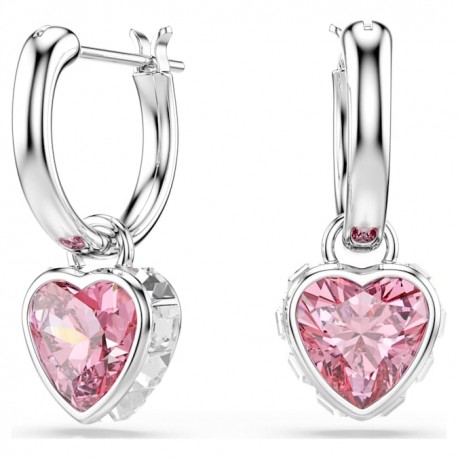 Swarovski Σκουλαρίκια-σταγόνα Chroma Καρδιά, Ροζ, Επιμετάλλωση ροδίου 5757814 