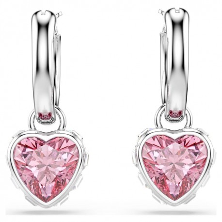 Swarovski Σκουλαρίκια-σταγόνα Chroma Καρδιά, Ροζ, Επιμετάλλωση ροδίου 5757814 