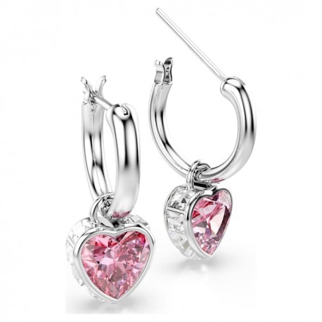 Swarovski Σκουλαρίκια-σταγόνα Chroma Καρδιά, Ροζ, Επιμετάλλωση ροδίου 5757814 