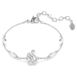 Swarovski Βραχιόλι Swan Μείξη κοπών, Κύκνος, Λευκό, Επιμετάλλωση ροδίου 5758682