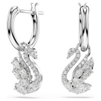 Swarovski Σκουλαρίκια-σταγόνα Swan Μείξη κοπών, Κύκνος, Λευκά, Επιμετάλλωση ροδίου 5759942