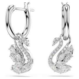 Swarovski Σκουλαρίκια-σταγόνα Swan Μείξη κοπών, Κύκνος, Λευκά, Επιμετάλλωση ροδίου 5759942