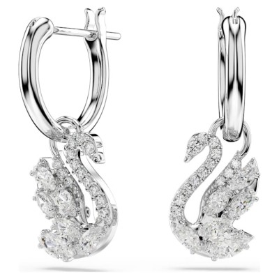 Swarovski Σκουλαρίκια-σταγόνα Swan Μείξη κοπών, Κύκνος, Λευκά, Επιμετάλλωση ροδίου 5759942