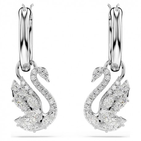 Swarovski Σκουλαρίκια-σταγόνα Swan Μείξη κοπών, Κύκνος, Λευκά, Επιμετάλλωση ροδίου 5759942 