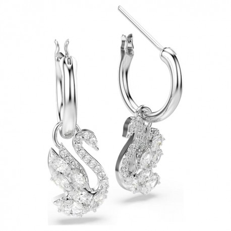 Swarovski Σκουλαρίκια-σταγόνα Swan Μείξη κοπών, Κύκνος, Λευκά, Επιμετάλλωση ροδίου 5759942 