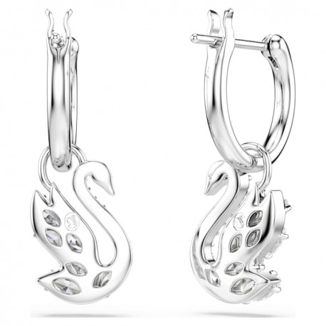 Swarovski Σκουλαρίκια-σταγόνα Swan Μείξη κοπών, Κύκνος, Λευκά, Επιμετάλλωση ροδίου 5759942 