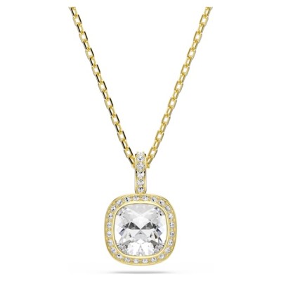 Swarovski Κολιέ Una Angelic Κοπή cushion, Λευκό, Φινίρισμα με χρυσό 18 καρατίων 5764761